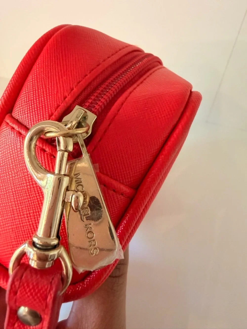 Michael Kors Red Wristlet Cosmetic Case with Gold Plaque